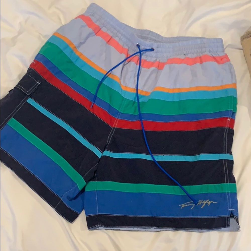 Vintage preppy striped Tommy Hilfiger Swim Trunks